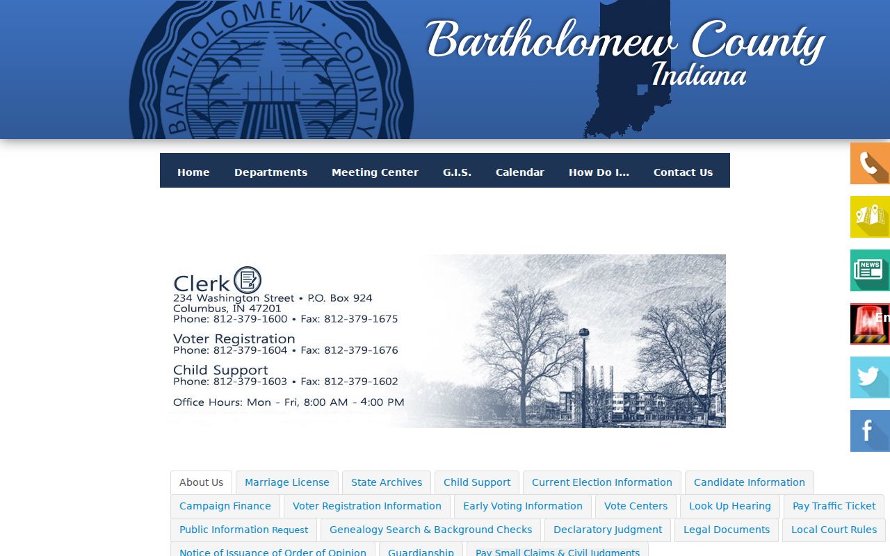 Bartholomew County Clerk page with court records and payment links
