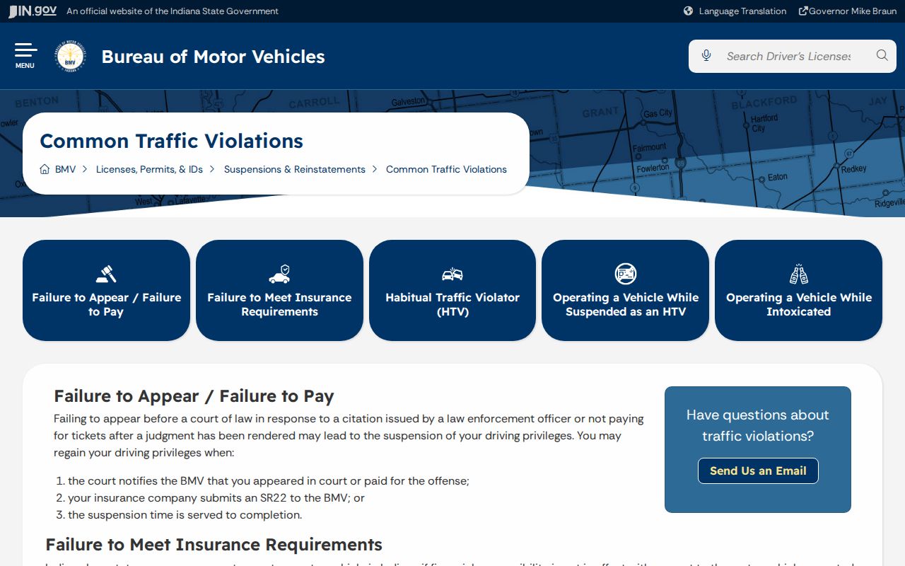 Indiana BMV failure-to-appear and failure-to-pay explanation