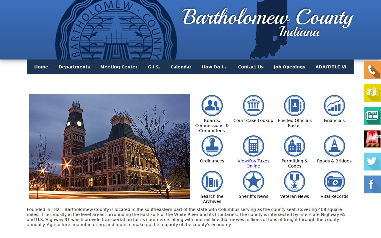 Official Bartholomew County seal and government navigation
